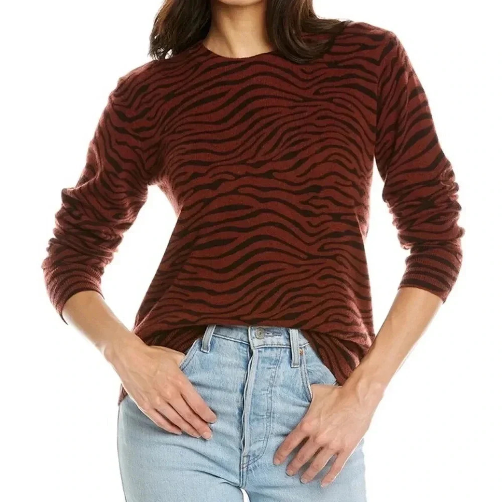 Johnny Was 100% Cashmere Tiger Striped Pullover Sweater Sz S